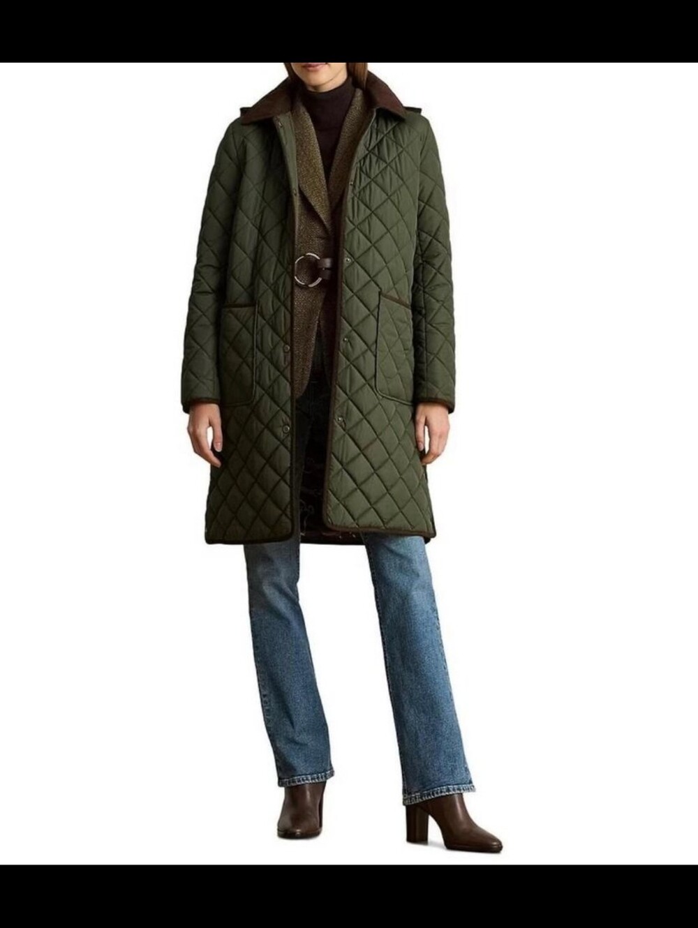 $235 Lauren Ralph Lauren Women's Fall Hooded Quilted Coat Loden Green XL NWT